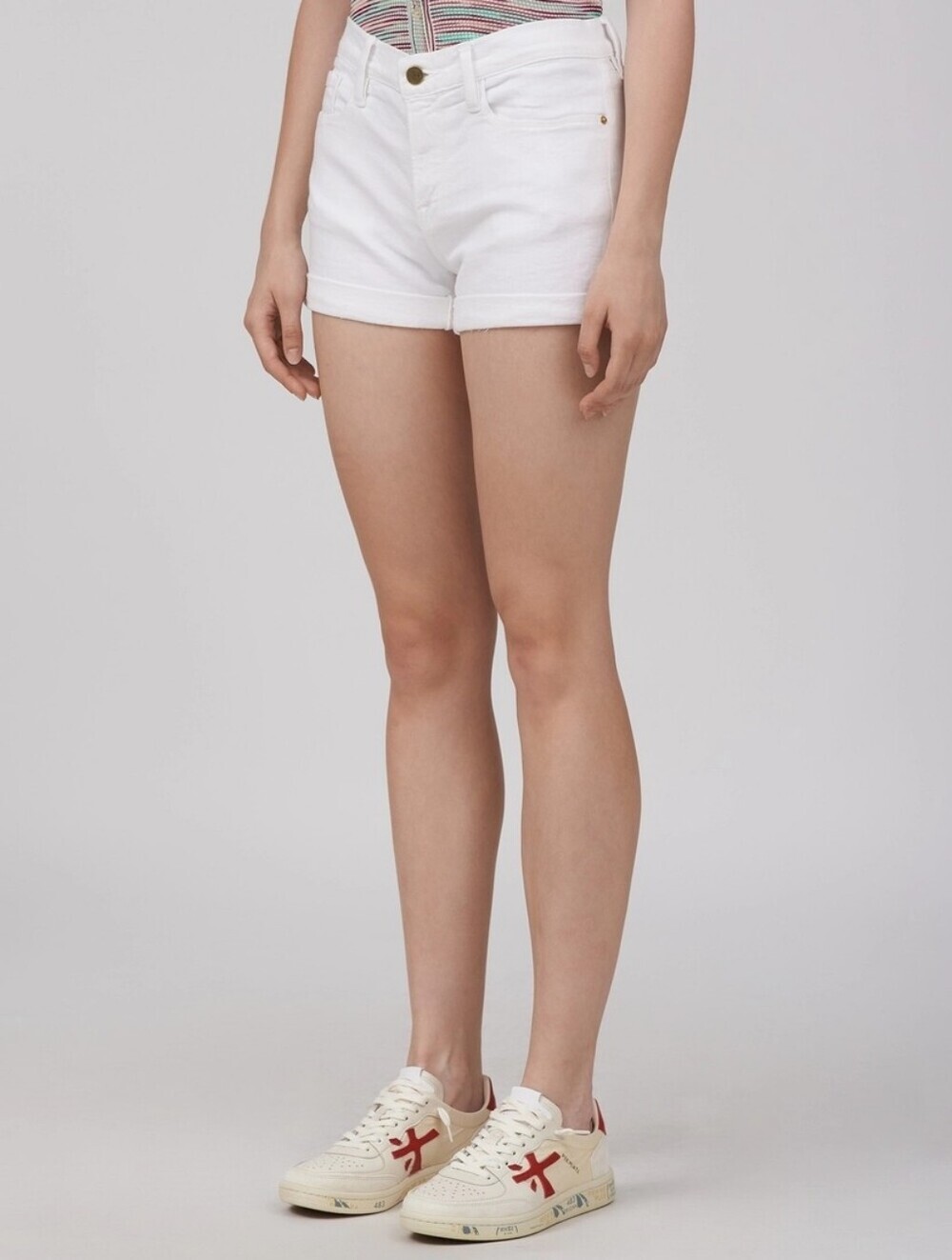 FRAME Le Cutoff Blanc White Cuffed Denim Shorts Size 31 Luxury Summer Staple